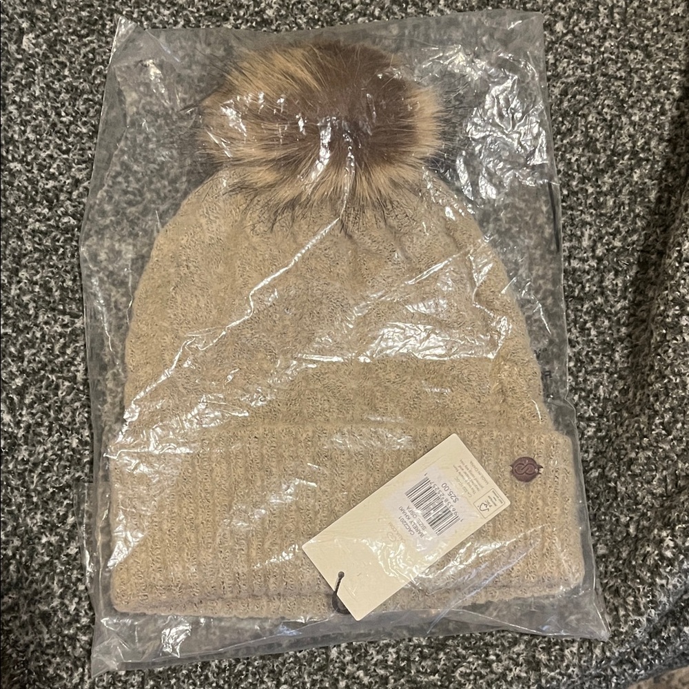 Calia Barely Khaki Pom Pom Beanie Hat